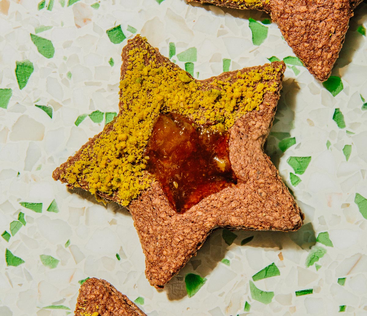 Chocolate Linzer Cookies with Blood Orange and Pistachio (V & GF)