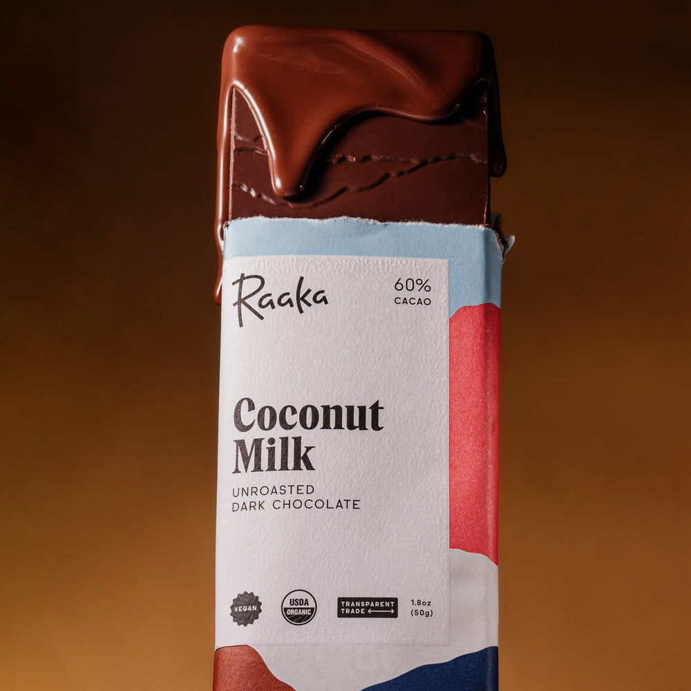 Coconut Milk with dripping chocolate - Raaka Chocolate