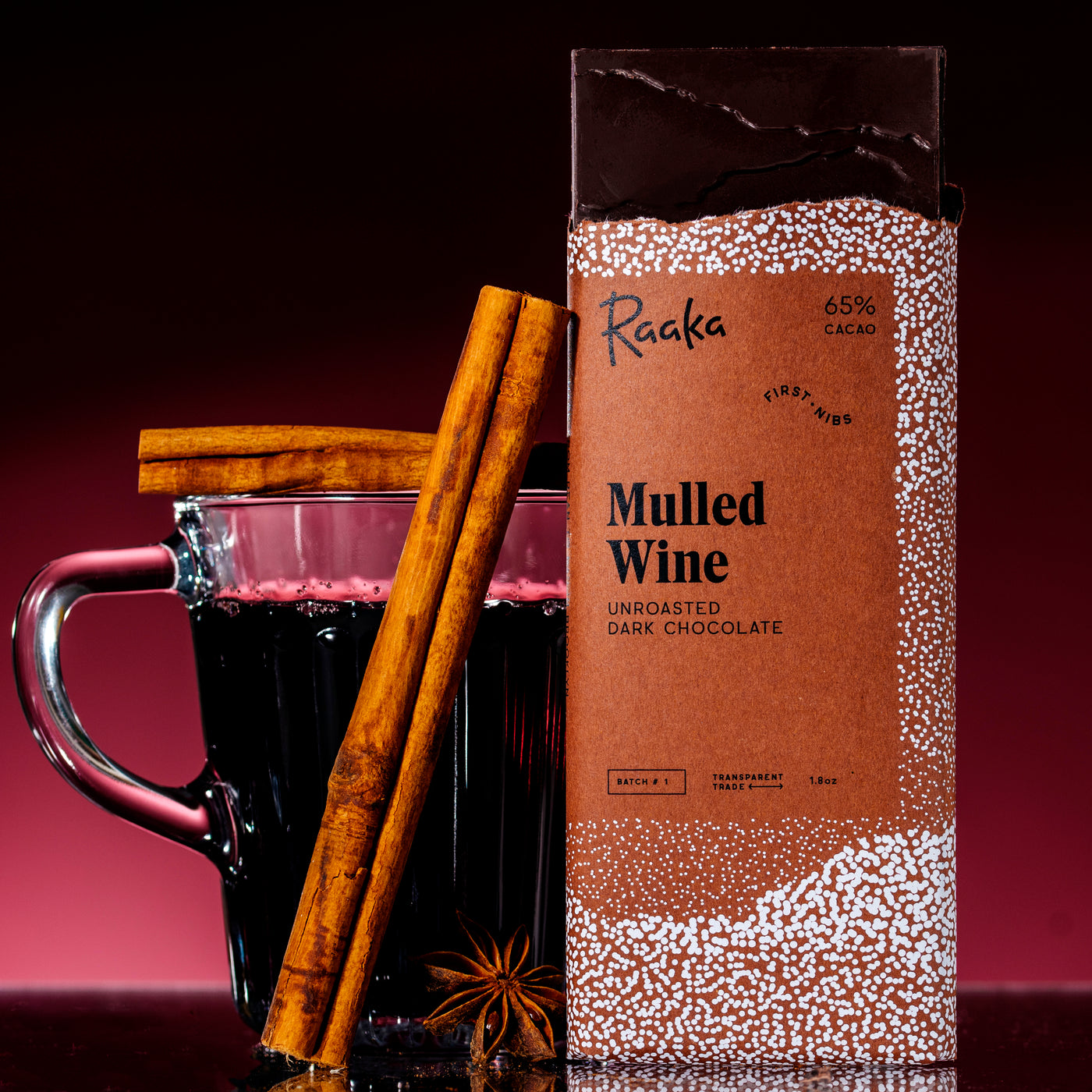 Mulled Wine chocolate bar with glass of wine