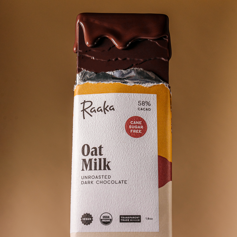 Oat Milk with dripping chocolate - Raaka Chocolate