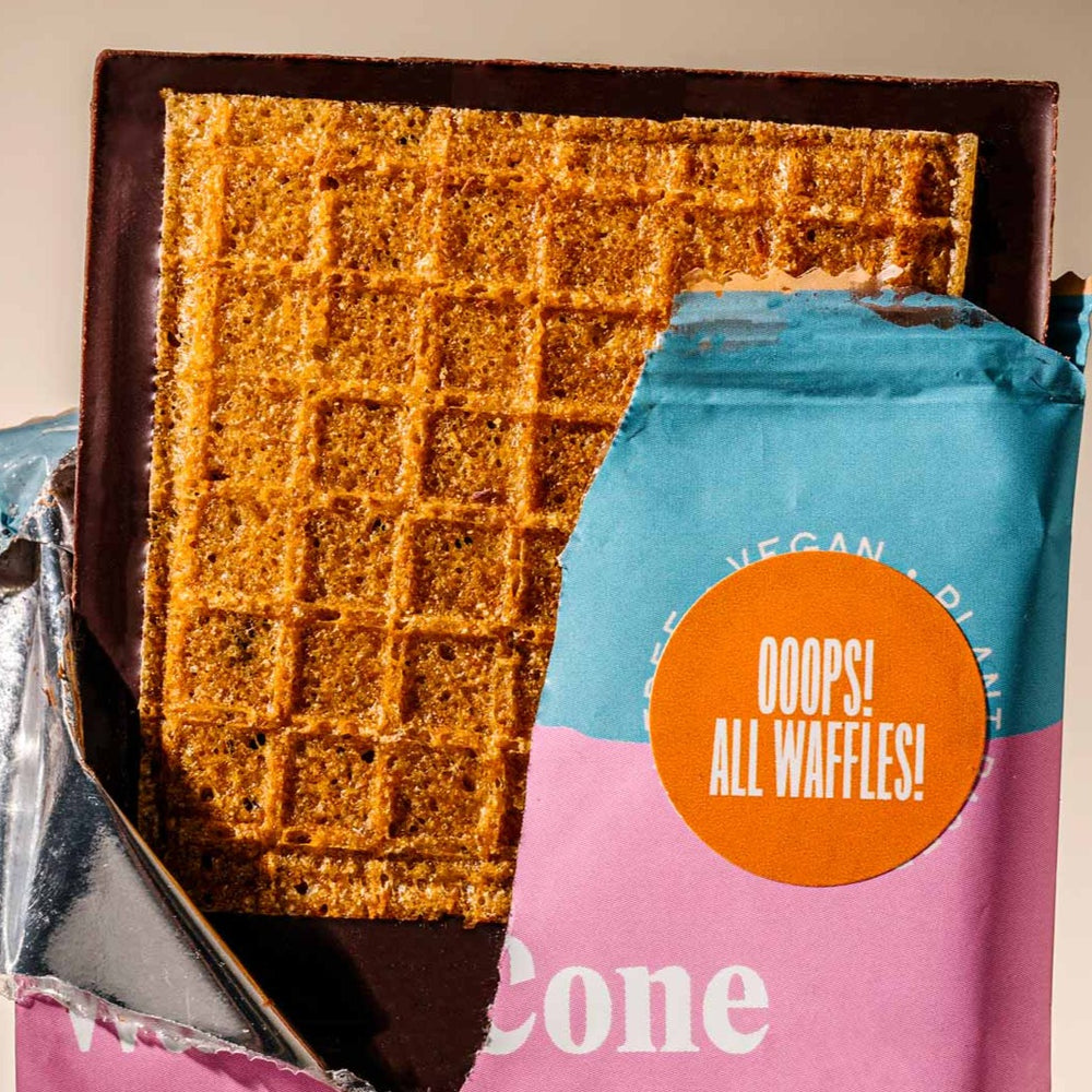 Oops all waffle bar with wrapper torn open