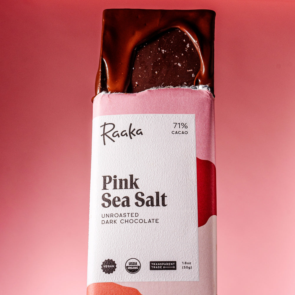 Pink Sea Salt with dripping chocolate- Raaka Chocolate