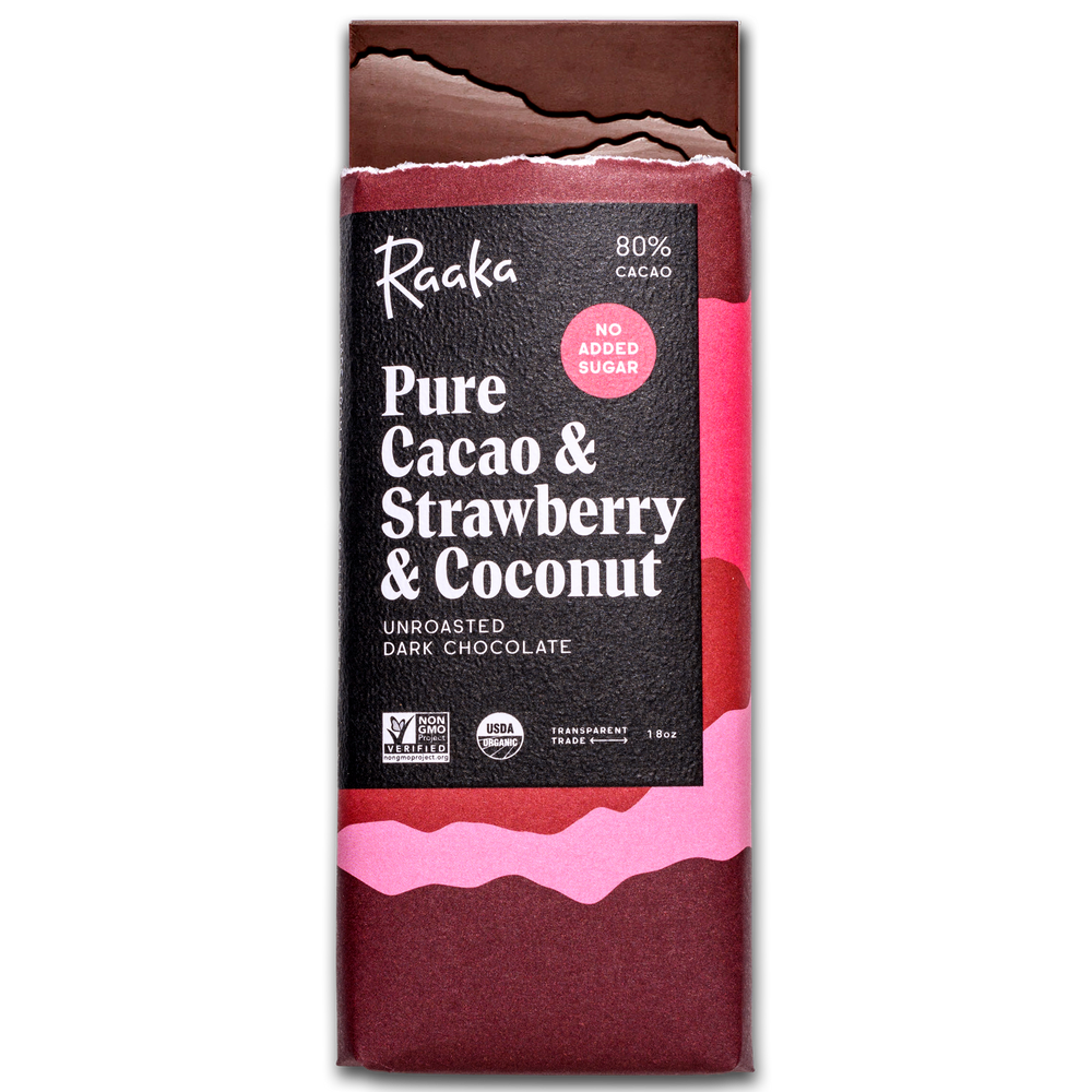 Pure Cacao & Strawberry & Coconut Bar - Raaka Chocolate